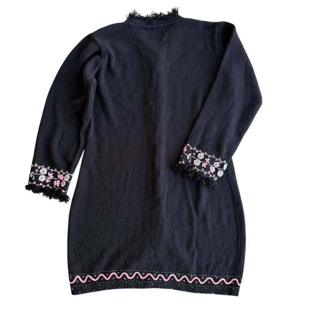 Storybook Knits Vintage M Black Floral Beads Fringe Cardigan Sweater Cottagecore - Picture 3 of 16